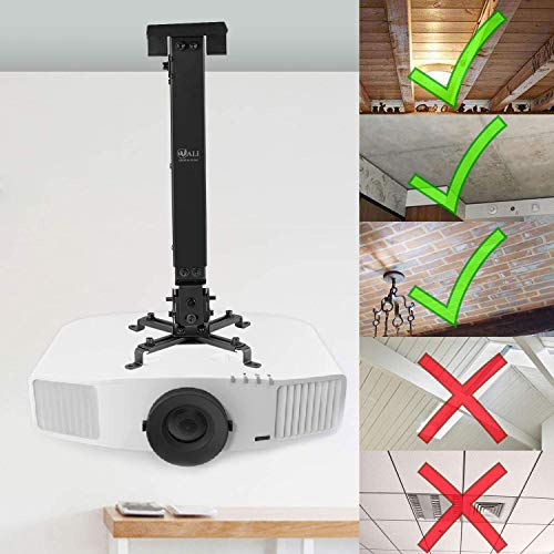 WALI Universal Projector Ceiling Mount Multiple Adjustment Bracket with 25.6 inches Extension Pole, Hold up to 44 lbs (PM-001-BLK), Black