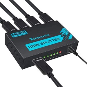 tolmnnts hdmi splitter 1 in 4 out powered by ac adapter, hdmi powered splitter supports 4k@30hz 3d full hd1080p, compatible with xbox ps3 ps4 fire stick roku blu-ray player hdtv – 1 input to 4 outputs