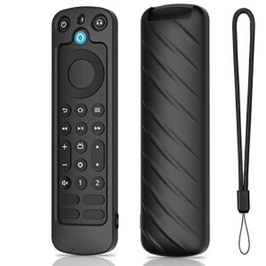 cover compatible for alexa voice remote pro 2022 case black silicone protective protector with lanyard – lefxmophy