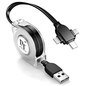 retractable 3 in 1 charging cable, 3.3ft, lightning to micro usb cable type c, carplay for iphone, ipad, ipod, samsung, and more
