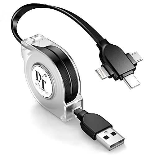 Retractable 3 in 1 Charging Cable, 3.3ft, Lightning to Micro USB Cable Type C, CarPlay for iPhone, iPad, iPod, Samsung, and More