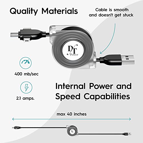 Retractable 3 in 1 Charging Cable, 3.3ft, Lightning to Micro USB Cable Type C, CarPlay for iPhone, iPad, iPod, Samsung, and More