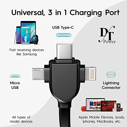 Retractable 3 in 1 Charging Cable, 3.3ft, Lightning to Micro USB Cable Type C, CarPlay for iPhone, iPad, iPod, Samsung, and More