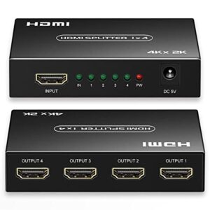 hdmi splitter 1 in 4 out, 1×4 hdmi splitter support 4k@60hz full hd 1080p & 3d, compatible with xbox ps3/4 roku blu-ray player