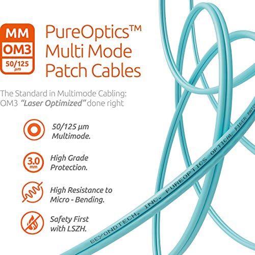 BEYONDTECH LC to LC Fiber Patch Cable Multimode Duplex - 5m (16.4ft) - 50/125um OM3 10G LSZH PureOptics Cable Series