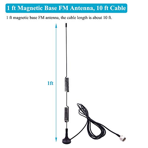 Fancasee Universal FM Antenna Magnetic Base 75 Ohm Screw F Male Plug with PAL BNC 3.5mm & 75 to 300 Ohm Connector Adapter Coax Coaxial Cable FM Radio Antenna for Home AV Stereo Receiver Indoor Outdoor