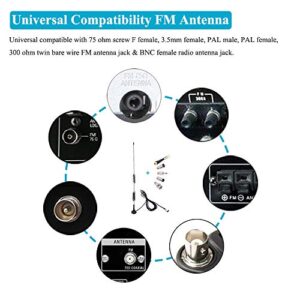 Fancasee Universal FM Antenna Magnetic Base 75 Ohm Screw F Male Plug with PAL BNC 3.5mm & 75 to 300 Ohm Connector Adapter Coax Coaxial Cable FM Radio Antenna for Home AV Stereo Receiver Indoor Outdoor