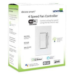 Leviton DW4SF-1BW Decora Smart Wi-Fi Fan Speed Controller, White