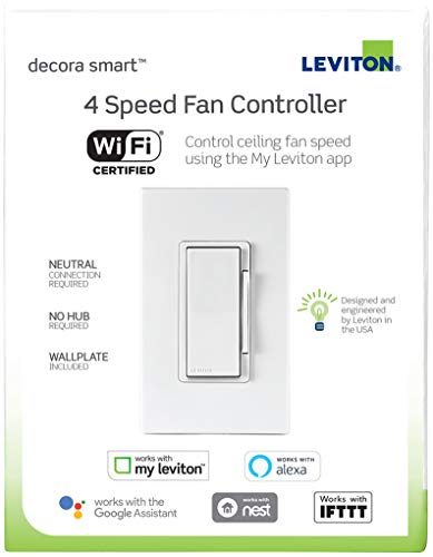 Leviton DW4SF-1BW Decora Smart Wi-Fi Fan Speed Controller, White