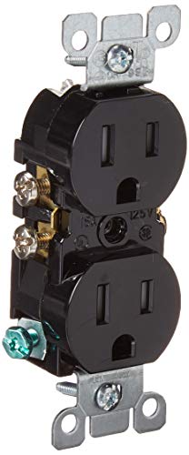 Leviton T5320-E 15 Amp 125V Tamper Resistant, Duplex Receptacle, Residential Grade, Grounding, 10-Pack, Black