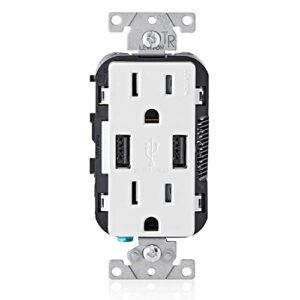 leviton t5632-3bw 15-amp usb charger/tamper resistant duplex receptacle pack of 3, white