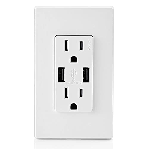 Leviton T5632-3BW 15-Amp USB Charger/Tamper Resistant Duplex Receptacle Pack of 3, White