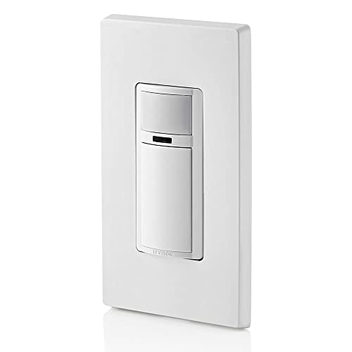 Leviton DOS15-1LZ Decora Occupancy Motion Sensor In-Wall Switch, Auto-On, 15A, Single Pole, Multi-Way or Multi-Sensor, White with Ivory, Light Almond Faceplates