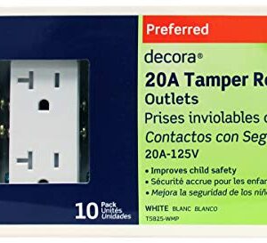 Leviton M02-T5825-Wmp 20a 125v White Decora Tamper Resistant Outlets 10 Count