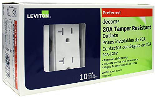Leviton M02-T5825-Wmp 20a 125v White Decora Tamper Resistant Outlets 10 Count