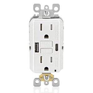 leviton guac1-w 15a smartlockpro self-test gfci combination 24w(4.8a) type a/c usb in-wall charger outlet, white