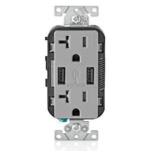leviton t5832-gy 20-amp usb charger/tamper resistant duplex receptacle, gray, 1-pack
