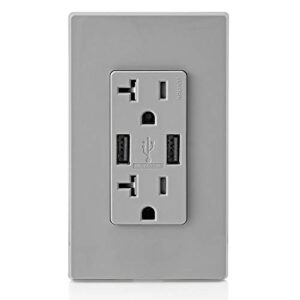 Leviton T5832-GY 20-Amp USB Charger/Tamper Resistant Duplex Receptacle, Gray, 1-Pack