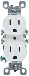leviton 12650-w 15 amp, 125v, co/alr duplex receptacle, straight blade, residential grade, grounding, 10-pack, white