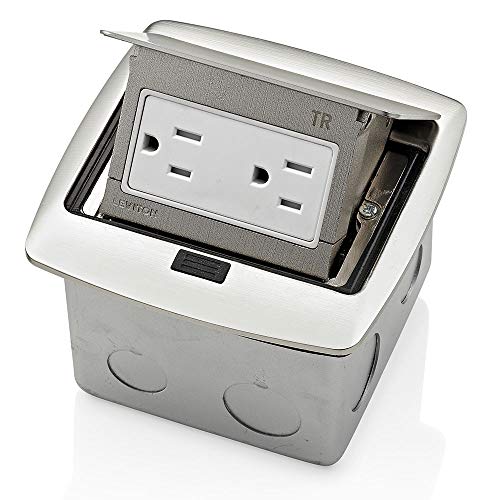 Leviton PFTR1-BN Pop-Up Floor Box with 15 Amp, Tamper-Resistant Outlet, Brushed Nickel