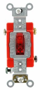 leviton 1221-7pr 20-amp, 277 volt, toggle pilot light, neutral single-pole ac quiet switch, extra heavy duty grade, self grounding, red