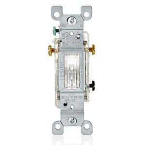 leviton l1463-2c 15 amp, 120 volt, toggle led illuminated 3-way switch, residential grade, grounding, clear