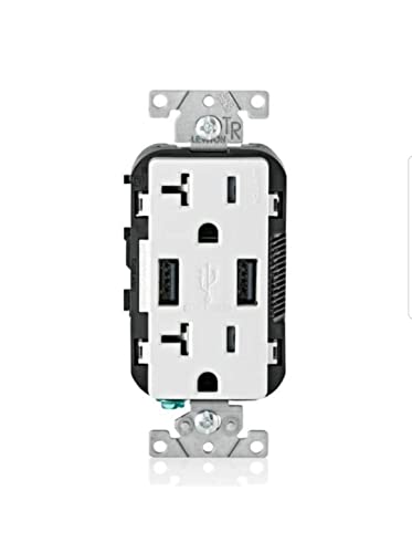 Leviton T5832-2BW USB Dual Type-A in-Wall Charger with 20 Amp, 125 Volt Tamper-Resistant Outlet, White