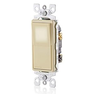 Leviton L5613-2I 15 Amp, 120/277 Volt, Decora LED Illuminated Rocker 3-Way AC Quiet Switch, Residential Grade, Grounding, Ivory