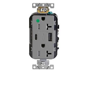 leviton t5833-hgg heavy-duty hospital grade, tamper resistant, type a-c usb charger receptacles, 20 amp, gray