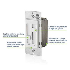 Leviton 66DF-10W SureSlide Dual Quiet Light Control for 150W LED, 300W Incandescent/Halogen, 1.5 Amp Fan, 120V, White