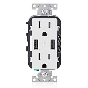 Leviton T5632-W 15-Amp Charger/Tamper Resistant Duplex Receptacle, 1-Pack, White & 80601-W 1-Gang Decora/GFCI Device Wallplate, Midway Size, Thermoset, Device Mount, White