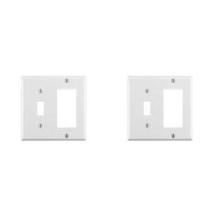 leviton 80405-w 2-gang 1-toggle 1-decora/gfci device combination wallplate, standard size, thermoset, device mount, white (pack of 2)