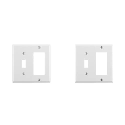 Leviton 80405-W 2-Gang 1-Toggle 1-Decora/GFCI Device Combination Wallplate, Standard Size, Thermoset, Device Mount, White (Pack of 2)