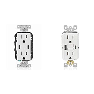 leviton t5635-w usb dual type-c with power delivery (pd) in-wall charger, white & guac1-w 15a smartlockpro self-test gfci combination 24w(4.8a) type a/c usb in-wall charger outlet, white