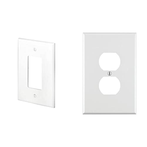 Leviton 88601 1-Gang Decora GFCI Device Decora, Wallplate, Oversized, Thermoset, Device Mount, White & 88103 1-Gang Duplex Device Receptacle Wallplate, Oversized, Thermoset, Device Mount, White