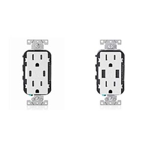 leviton t5635-w usb dual type-c with power delivery (pd) in-wall charger & t5632-w 15-amp charger/tamper resistant duplex receptacle, 1-pack, white