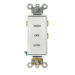 leviton 5685-w 15 amp, 120/277 volt, decora plus rocker, double-throw center-off, high/low/off markings, maintained contact single-pole ac quiet switch, white