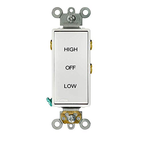 Leviton 5685-W 15 Amp, 120/277 Volt, Decora Plus Rocker, Double-Throw Center-OFF, High/Low/Off Markings, Maintained Contact Single-Pole AC Quiet Switch, White