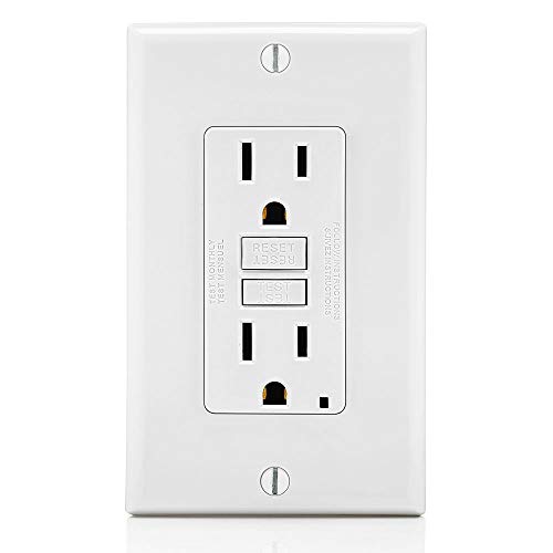 Leviton GFNT1-W Self-Test SmartlockPro Slim GFCI Non-Tamper-Resistant Receptacle with LED Indicator, Wallplate Included, 15-Amp, White & PJ26-WM 1-Gang Decora/GFCI Decora Wallplate, White, 10-Pack
