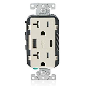 leviton t5833-t 20-amp type-c usb charger/tamper resistant receptacle, light almond