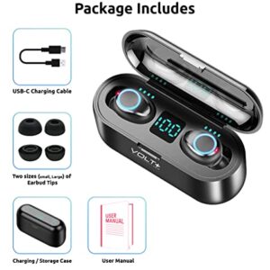 VOLT PLUS TECH Wireless V5.0 Bluetooth Earbuds for iPhone 14/14Pro/Max/13/13Pro/Max/12/12 Pro/Max, with LED Display,Mic, 8D Bass, F9 TWS IPX7 Waterproof with 2000mAh PowerBank Charging case