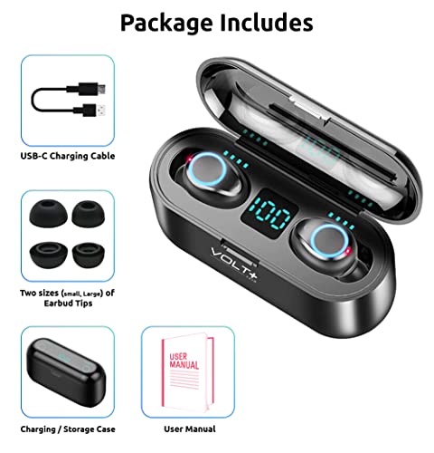 VOLT PLUS TECH Wireless V5.0 Bluetooth Earbuds for iPhone 14/14Pro/Max/13/13Pro/Max/12/12 Pro/Max, with LED Display,Mic, 8D Bass, F9 TWS IPX7 Waterproof with 2000mAh PowerBank Charging case