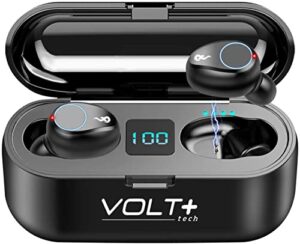 volt plus tech wireless v5.0 bluetooth earbuds for iphone 14/14pro/max/13/13pro/max/12/12 pro/max, with led display,mic, 8d bass, f9 tws ipx7 waterproof with 2000mah powerbank charging case
