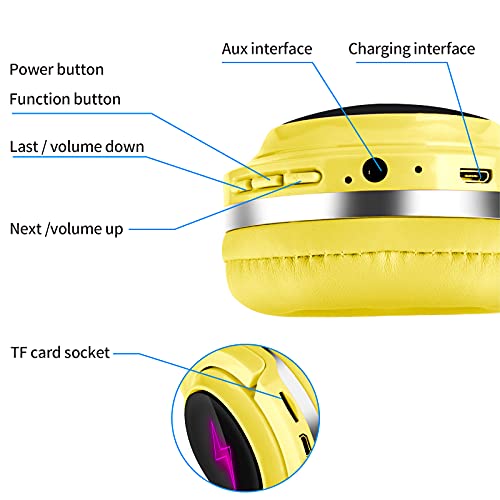 YLFASHION Kids Headphones Bluetooth Headphones, Colorful LED Lights Wireless Cartoon Headphones，Over Ear Headphones Built-in Mic for Children/School/iPad/Tablet/Airplane