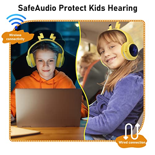 YLFASHION Kids Headphones Bluetooth Headphones, Colorful LED Lights Wireless Cartoon Headphones，Over Ear Headphones Built-in Mic for Children/School/iPad/Tablet/Airplane
