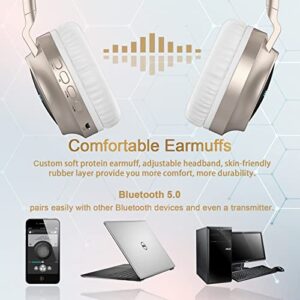 REETEC Wireless Bluetooth Headphones Over Ear - [7 LED Lights Display] Foldable Hi-Fi Stereo Deep Bass Wired and Wireless Headphones with Microphone for iPhone, iPad, Laptop, PC, SD/TF - Golden