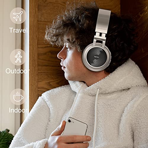 REETEC Wireless Bluetooth Headphones Over Ear - [7 LED Lights Display] Foldable Hi-Fi Stereo Deep Bass Wired and Wireless Headphones with Microphone for iPhone, iPad, Laptop, PC, SD/TF - Golden