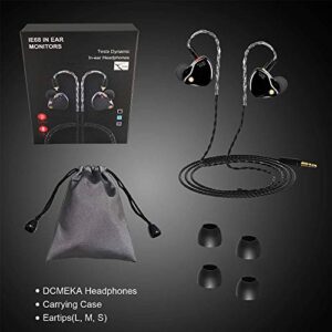 DCMEKA in Ear Monitor Headphones, Superior Sound Wired Earbuds with Tesla Magnet, Professional Sound Isolating Earphones for Singers/Drummers/Musicians, MMCX Connector IEM Earphones (Black UV Coating)