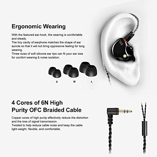 DCMEKA in Ear Monitor Headphones, Superior Sound Wired Earbuds with Tesla Magnet, Professional Sound Isolating Earphones for Singers/Drummers/Musicians, MMCX Connector IEM Earphones (Black UV Coating)