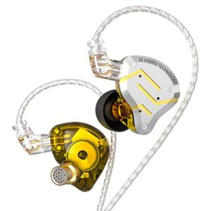 kz zs10 pro in ear monitor earphone, 4ba 1dd metal earbuds, hifi bass headphones iem with detachable 2 pin c-cable(gold,no mic)